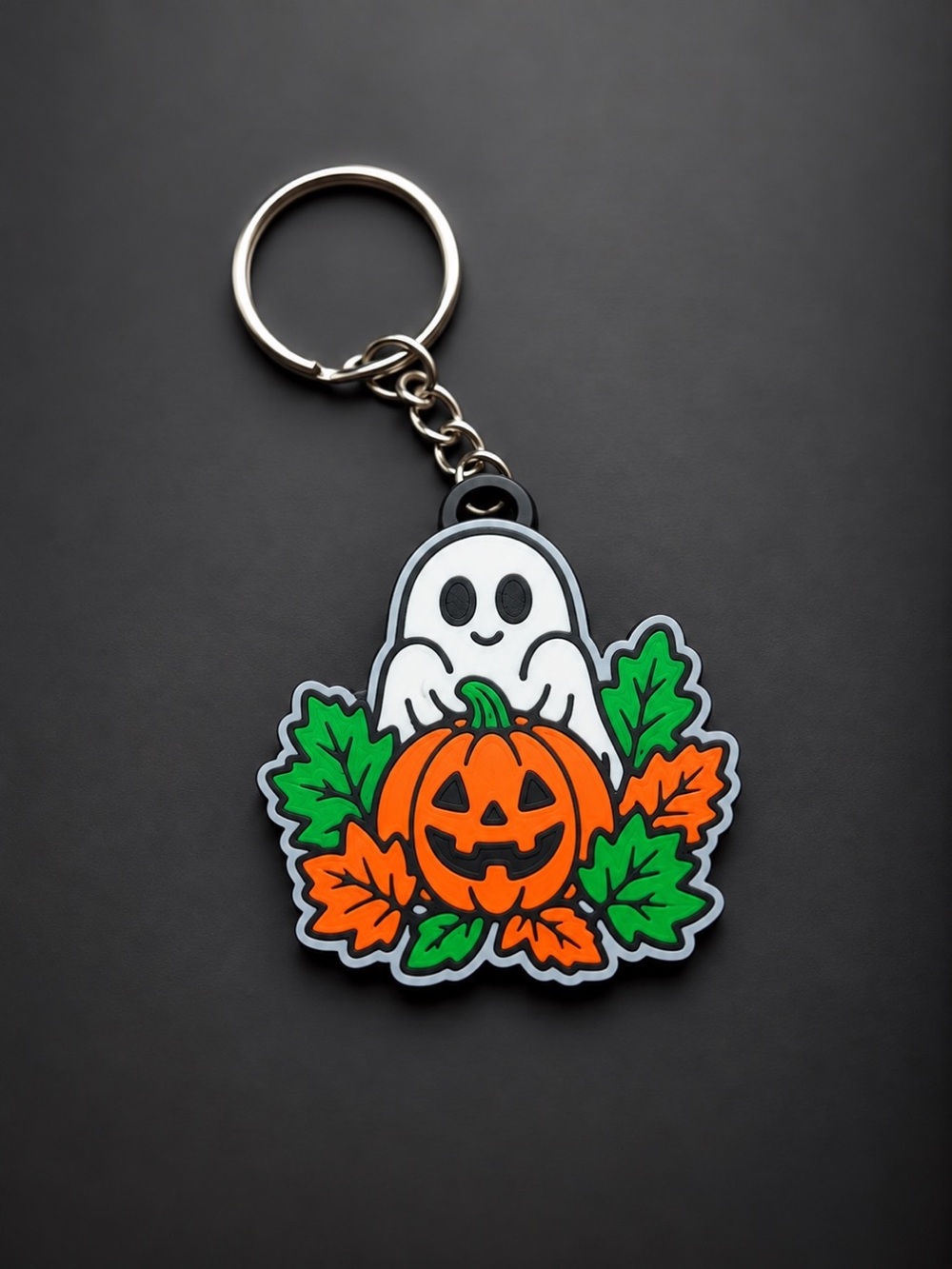 Halloween Ghost & Pumpkin Keychain - Orange/Green